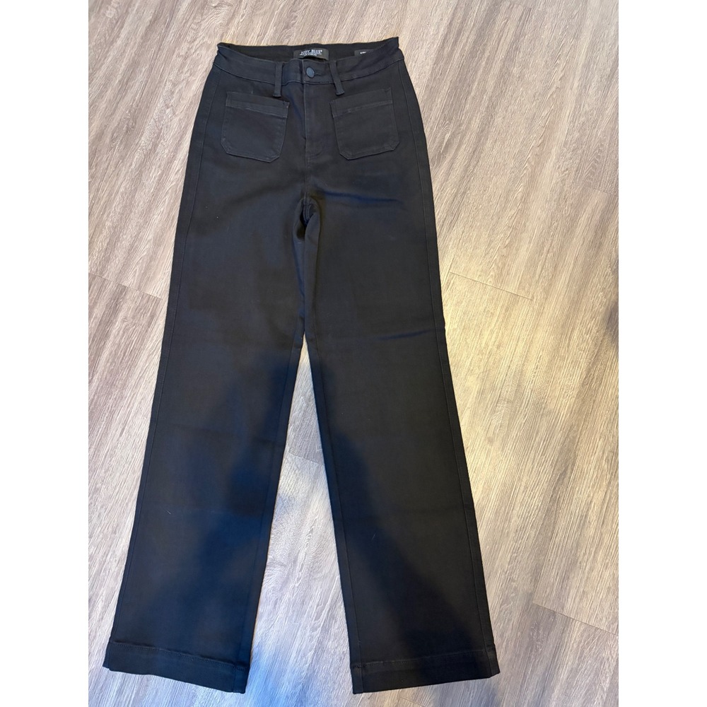 Judy Blue Straight Leg Jeans Womens 5/27 Black High Rise Patch Pocket JB88827